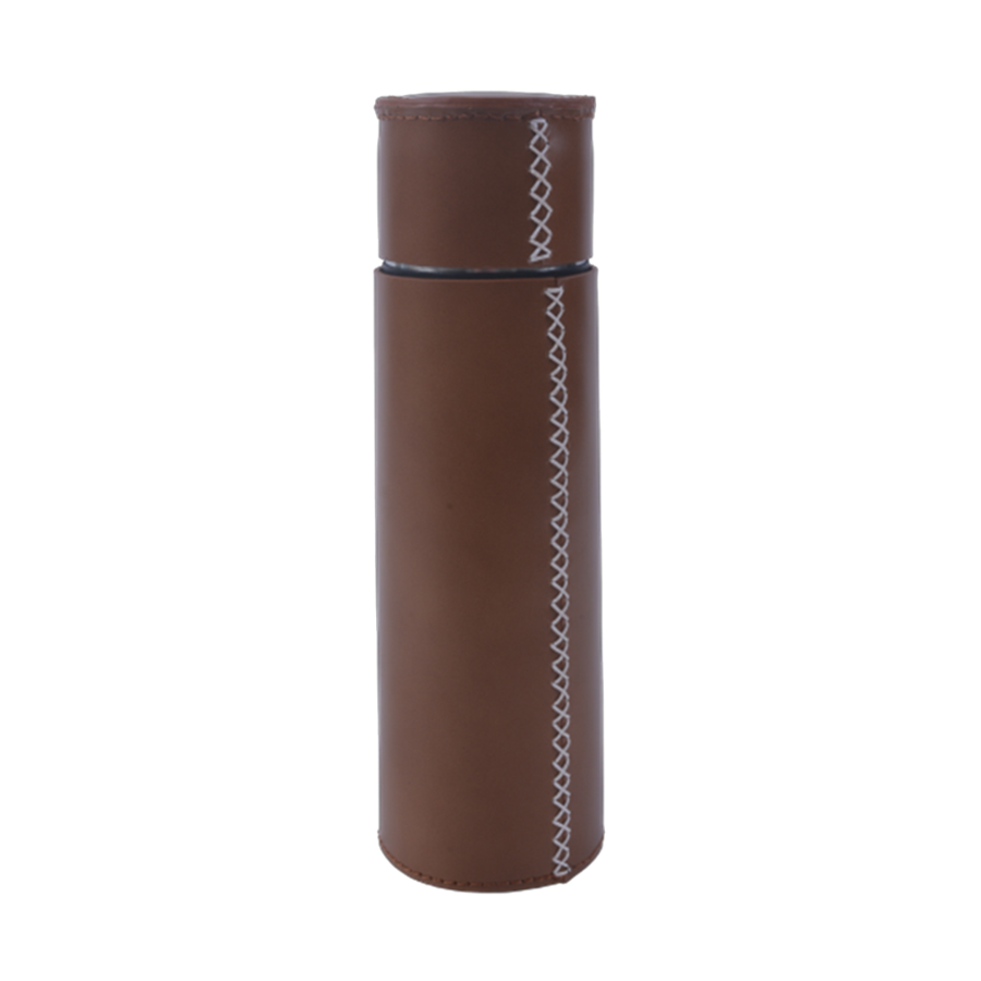 Flask in Buffalo Leather with Stitching | Tan