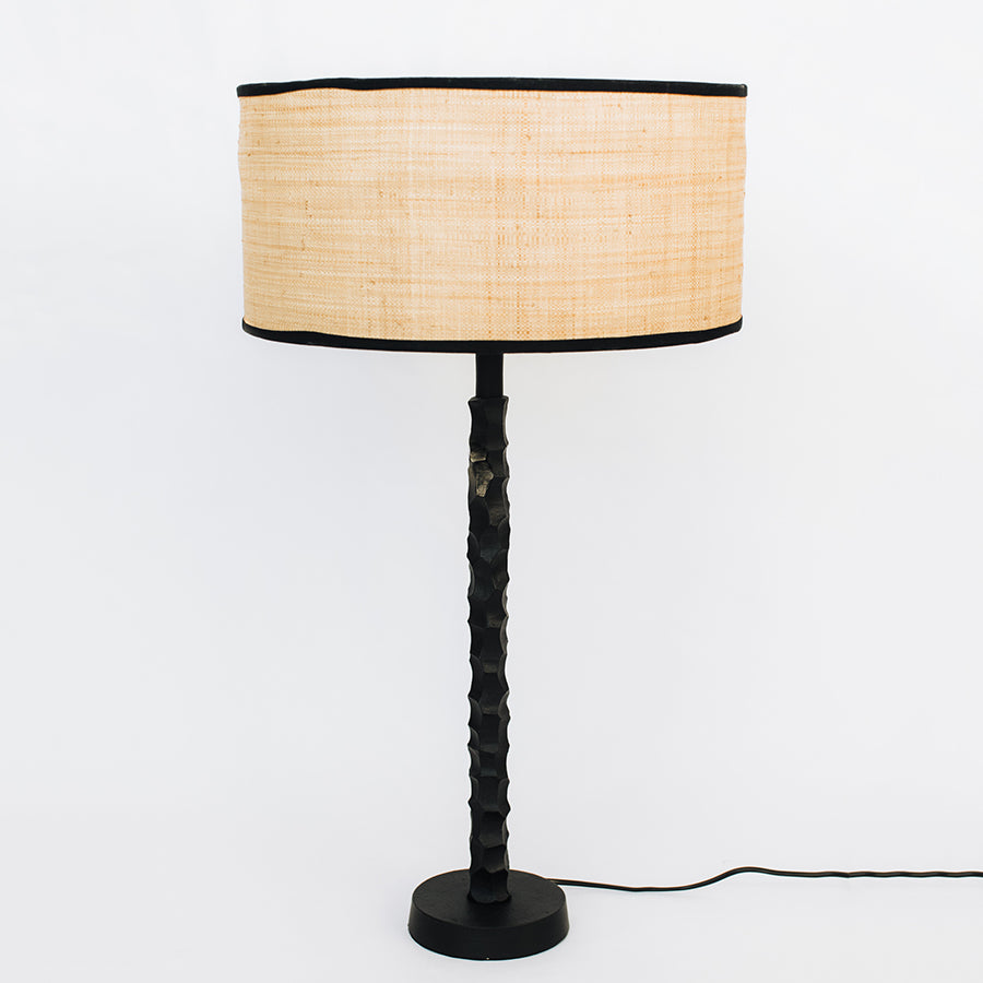 Light Raffia Lampshades with Black Trim