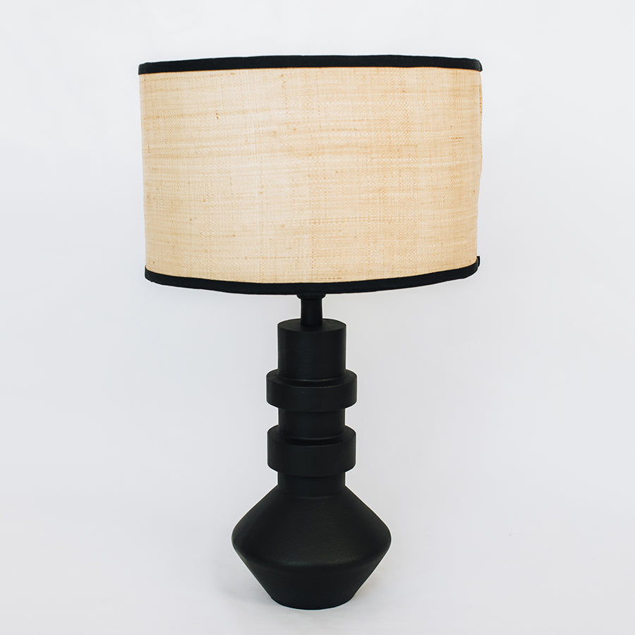 Light Raffia Lampshades with Black Trim