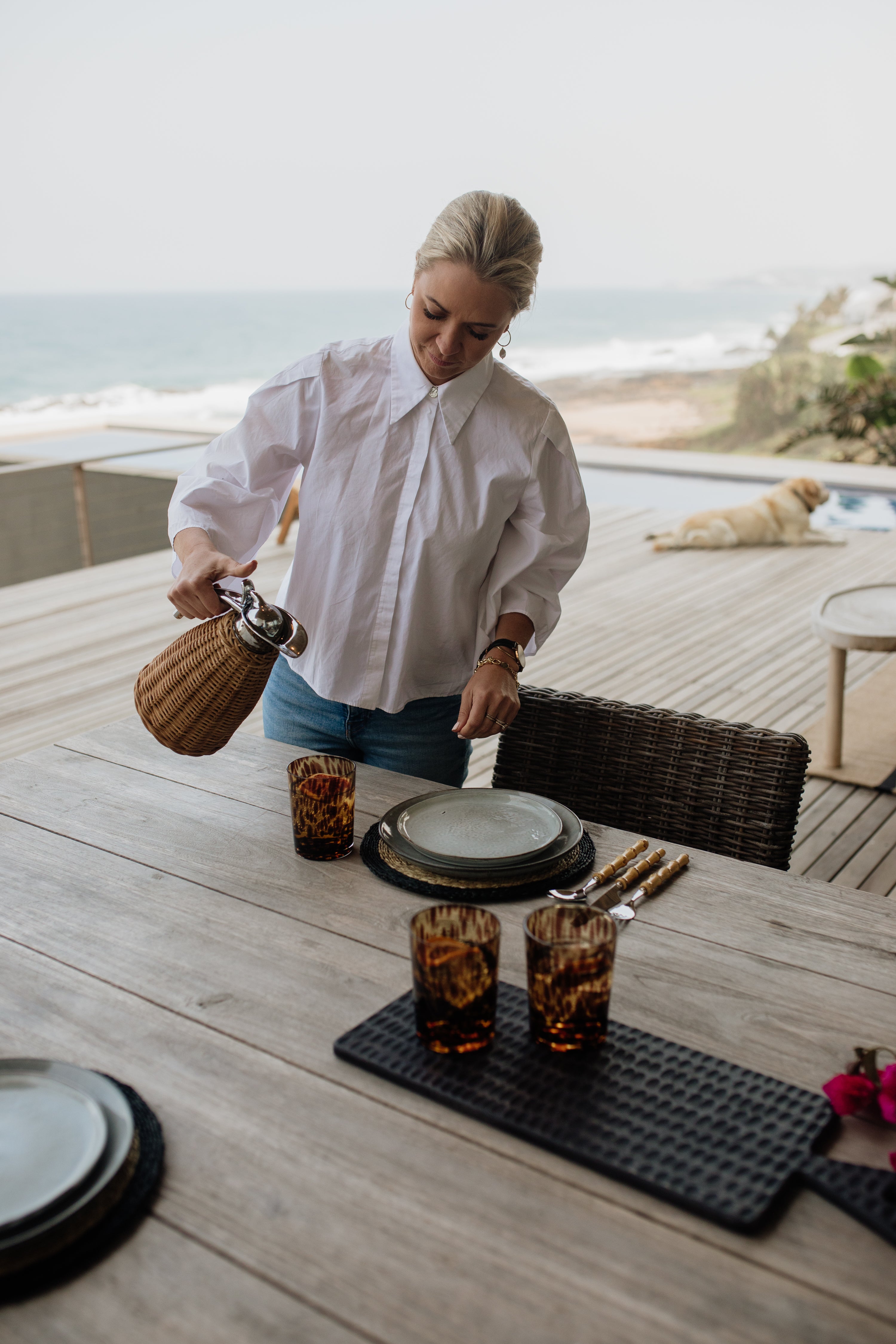 Thermal Rattan & Stainless Steel Flask | Light Tan