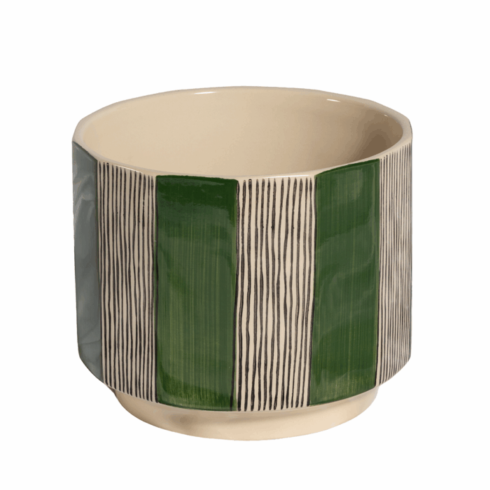 CERAMIC STRIPE POT | GREEN