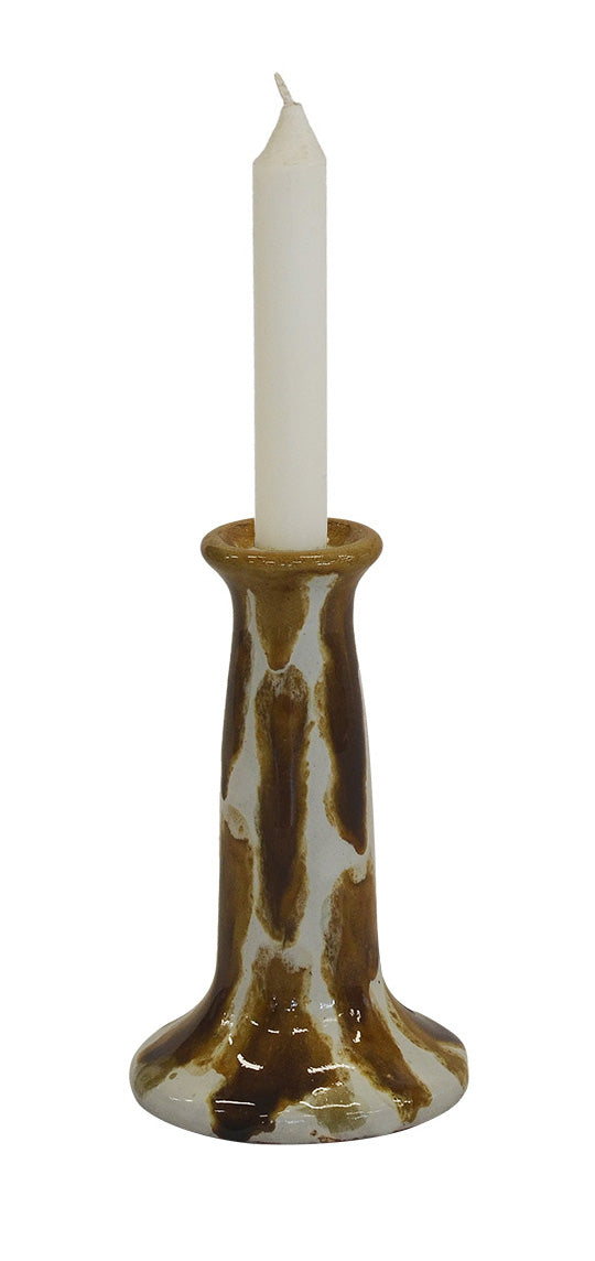 Small Taper Clay Candle Holder | White / Choc