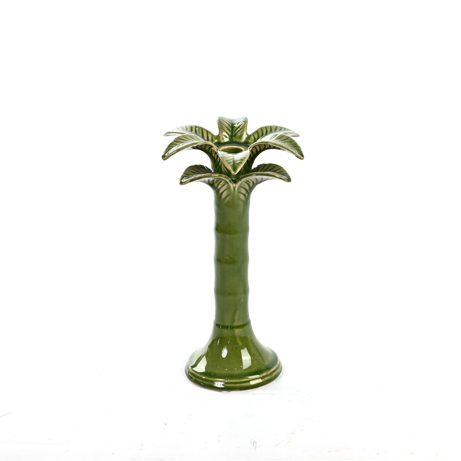 Ceramic Palm Candle Holder | Green