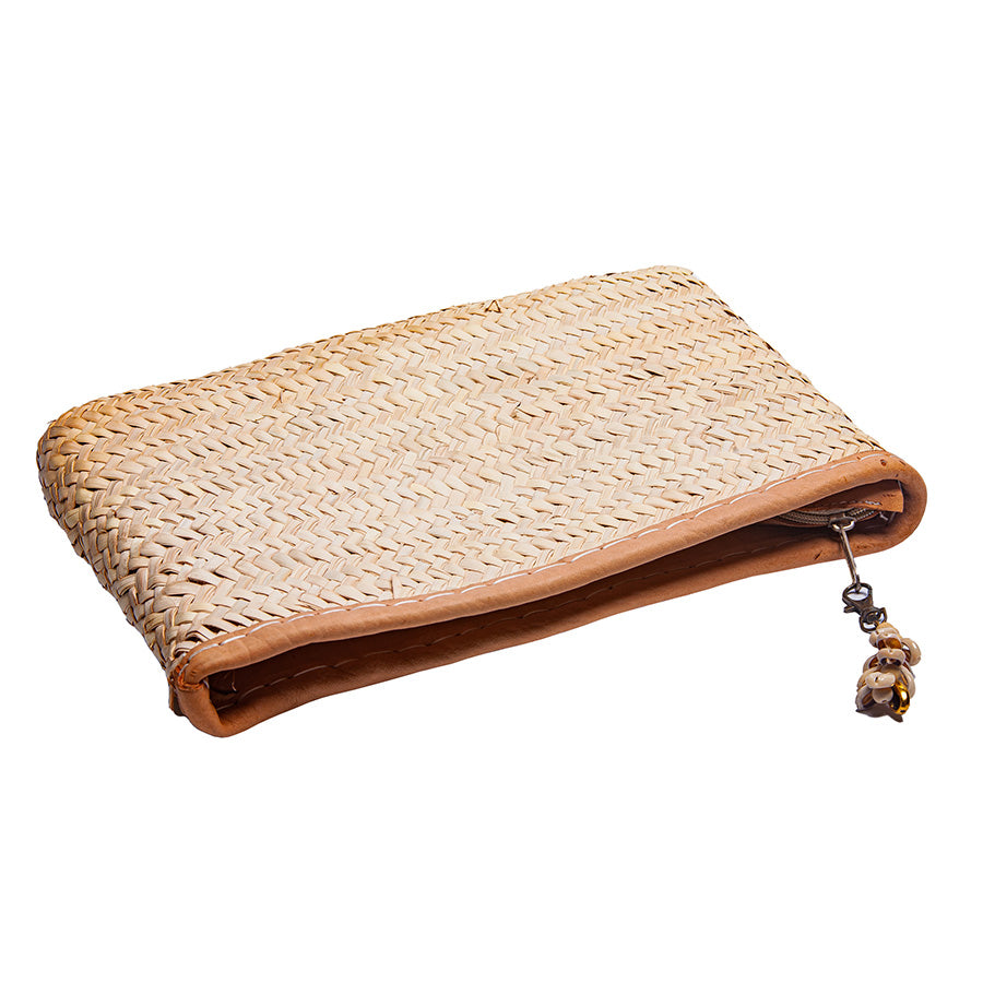 Palm Clutch Bag with Leather Trim