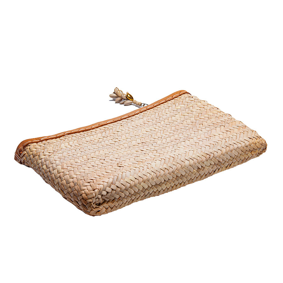 Palm Clutch Bag with Leather Trim