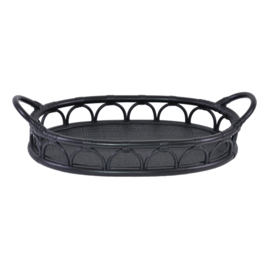 Oval Rattan Tray with Handles Black Homestead Decor