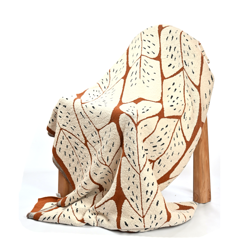 Cotton Throw | Black, Natural & Cashew Rust