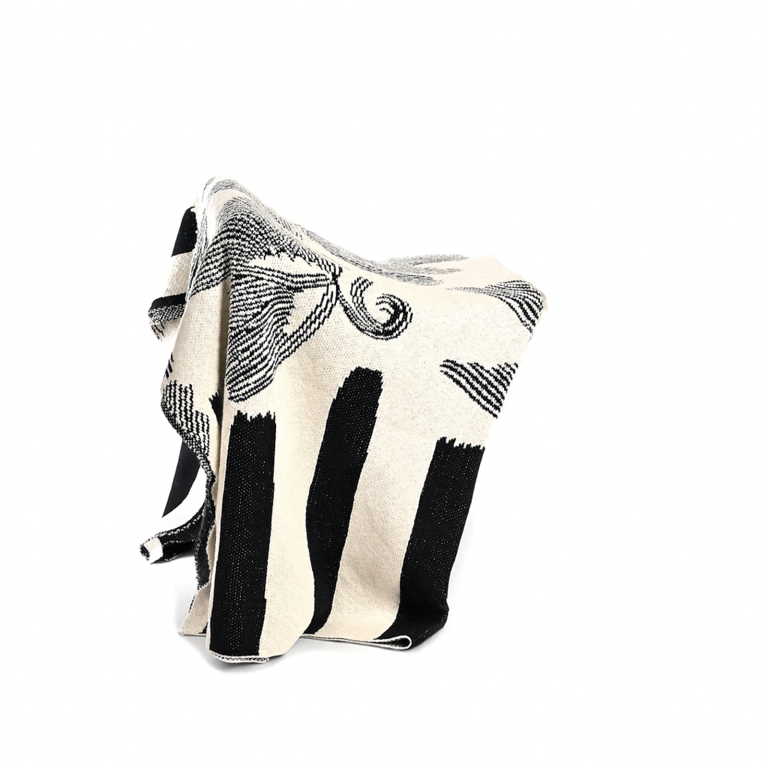 Bird & Palm Cotton Throw | Natural & Black