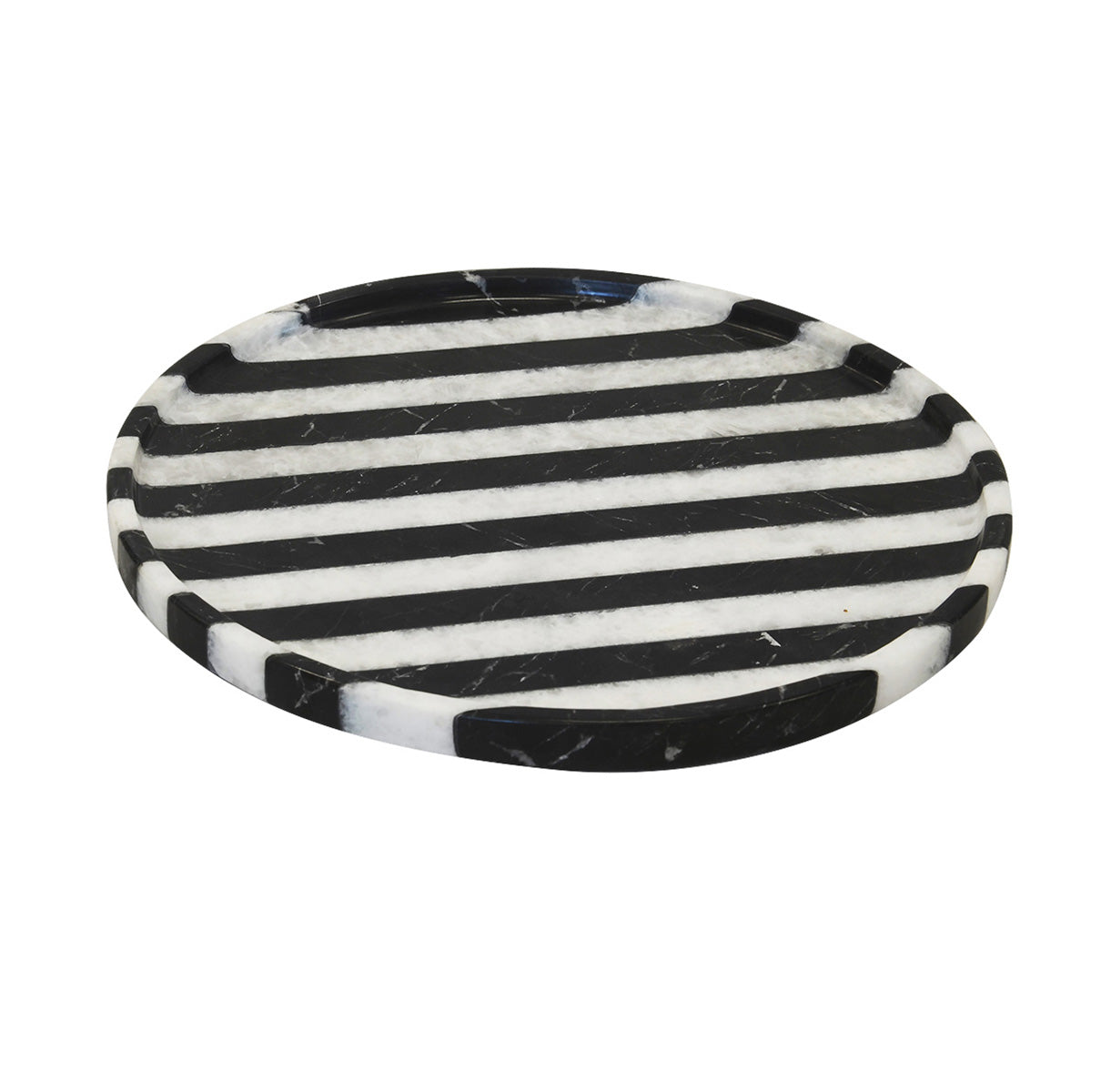 Round Marble Tray | Black & White Stripes