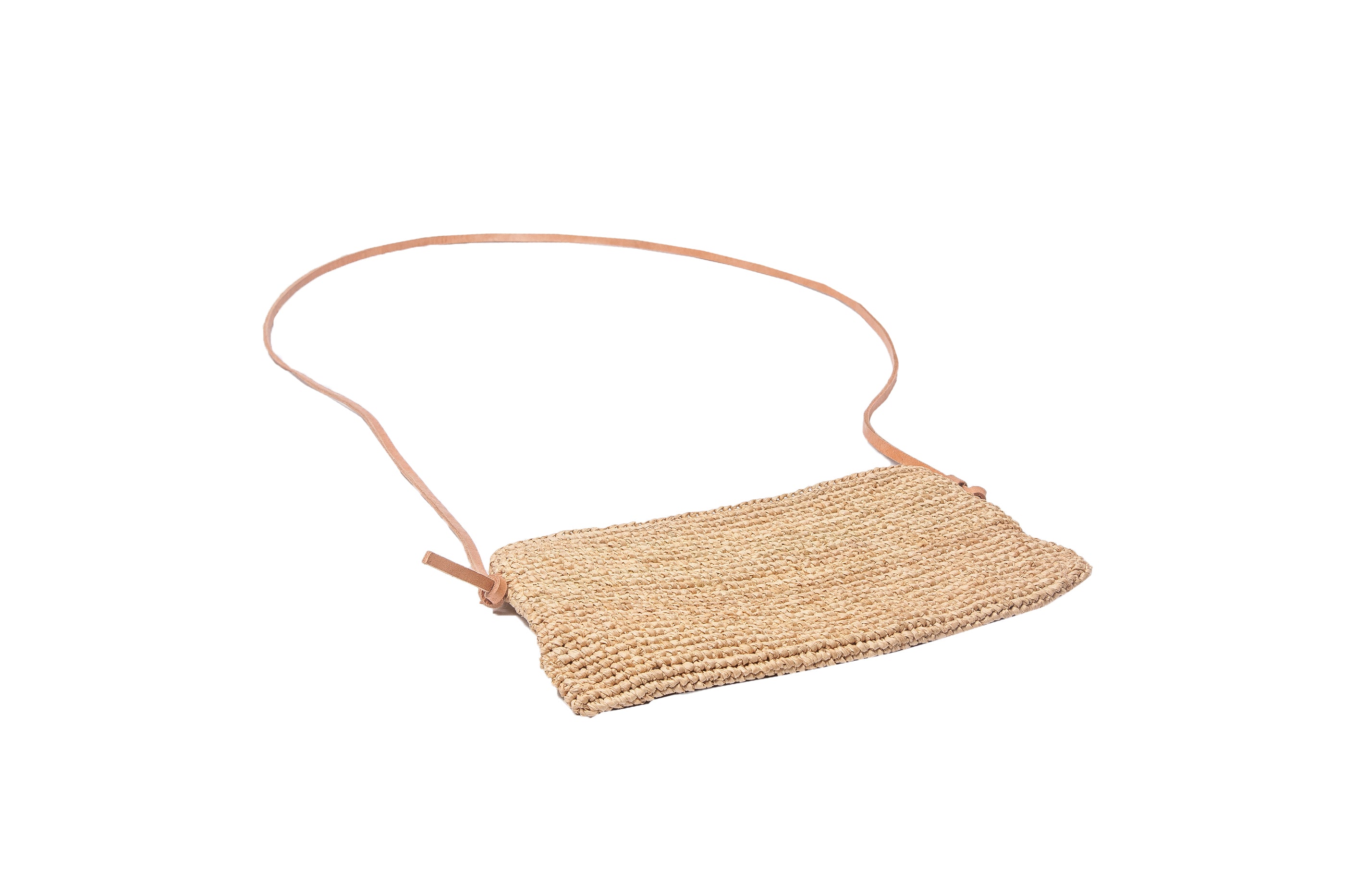 Raffia Clutch Bag with Leather Handle