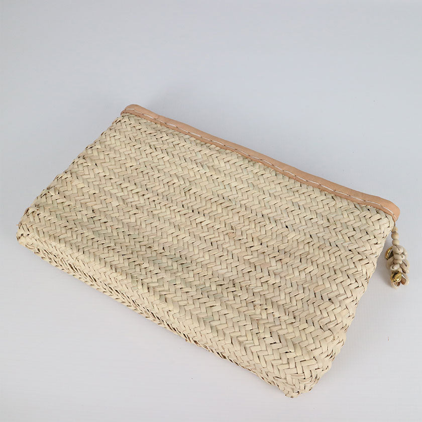 Palm Clutch Bag with Leather Trim