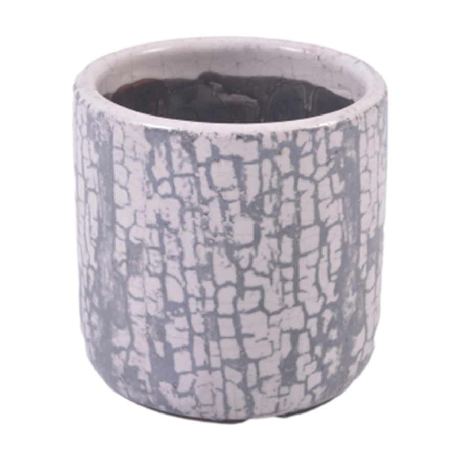 Ceramic Pot with Salt Pattern | Grey &amp; Natural