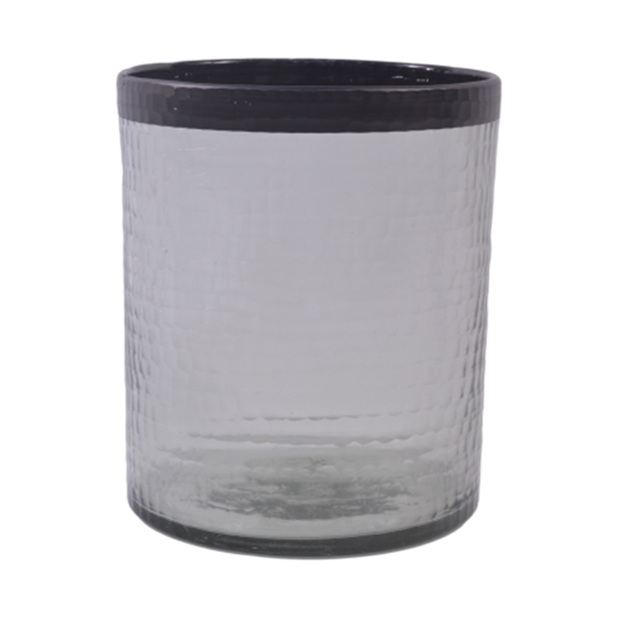Large Textured Glass Candle Holder with Black Rim