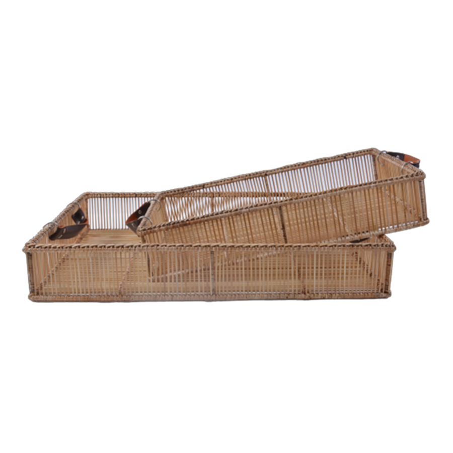 Tray with Leather Handles | Natural Rattan