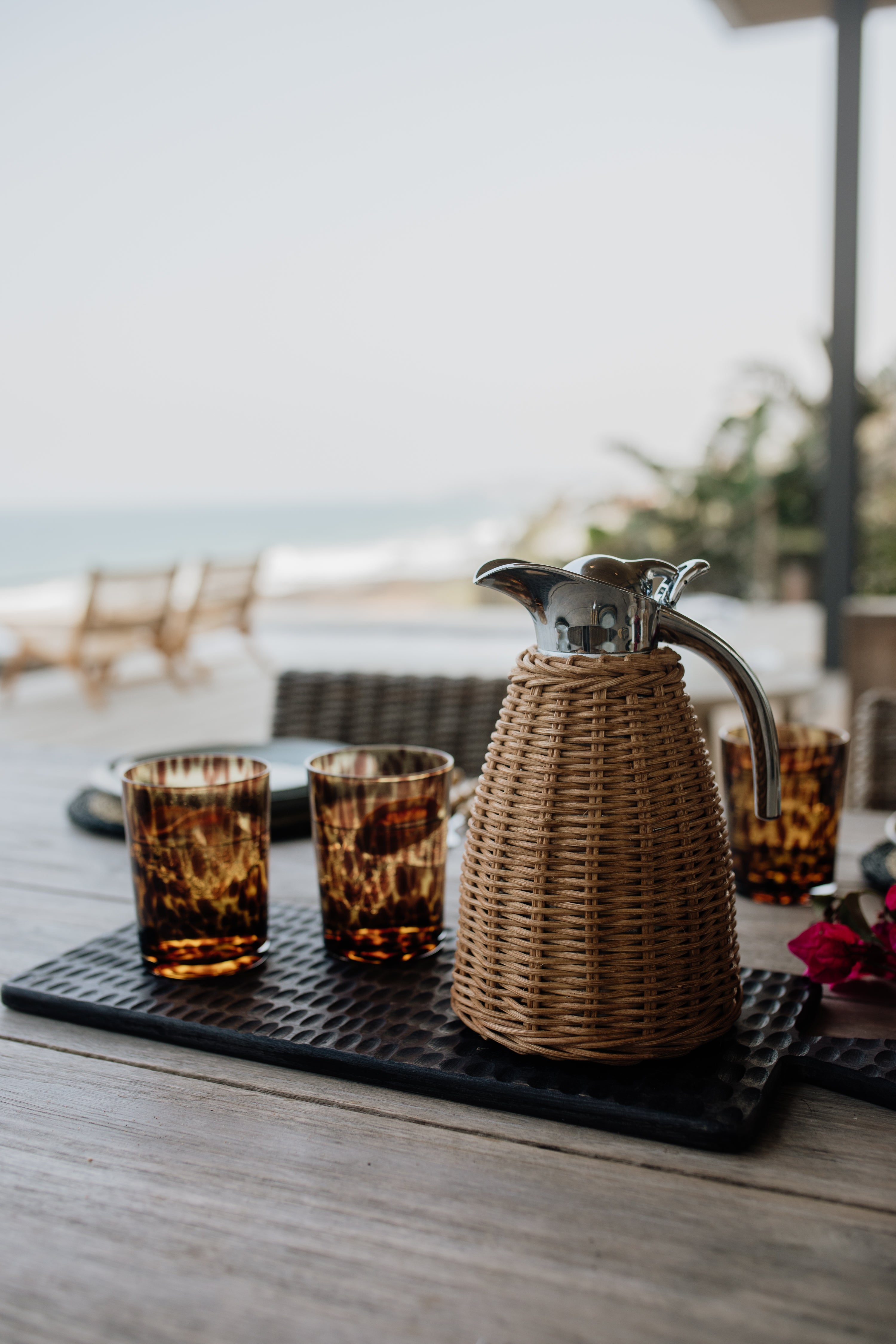 Thermal Rattan &amp; Stainless Steel Flask  | Light Tan