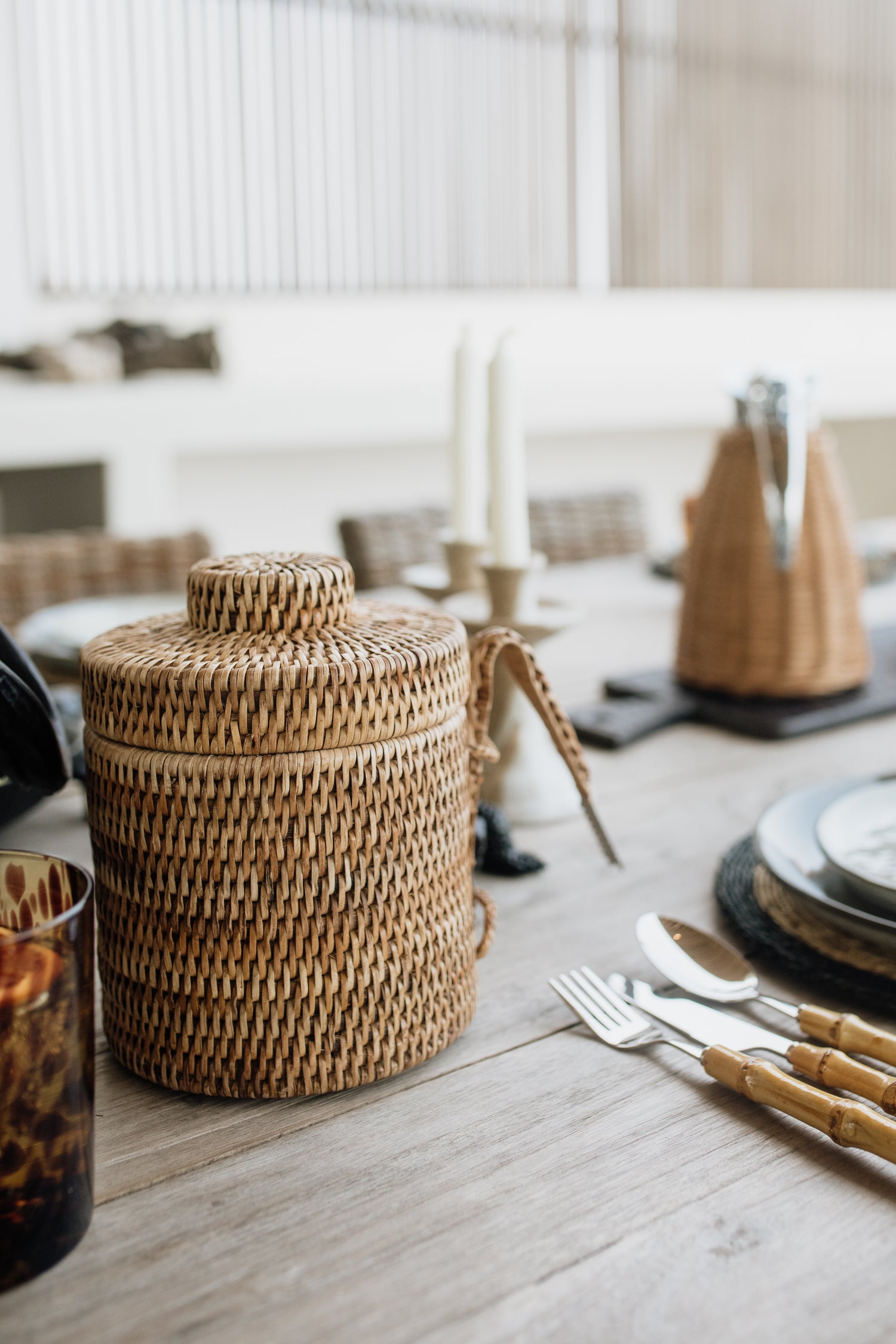 Rattan Ice Bucket with Tongs | Natural
