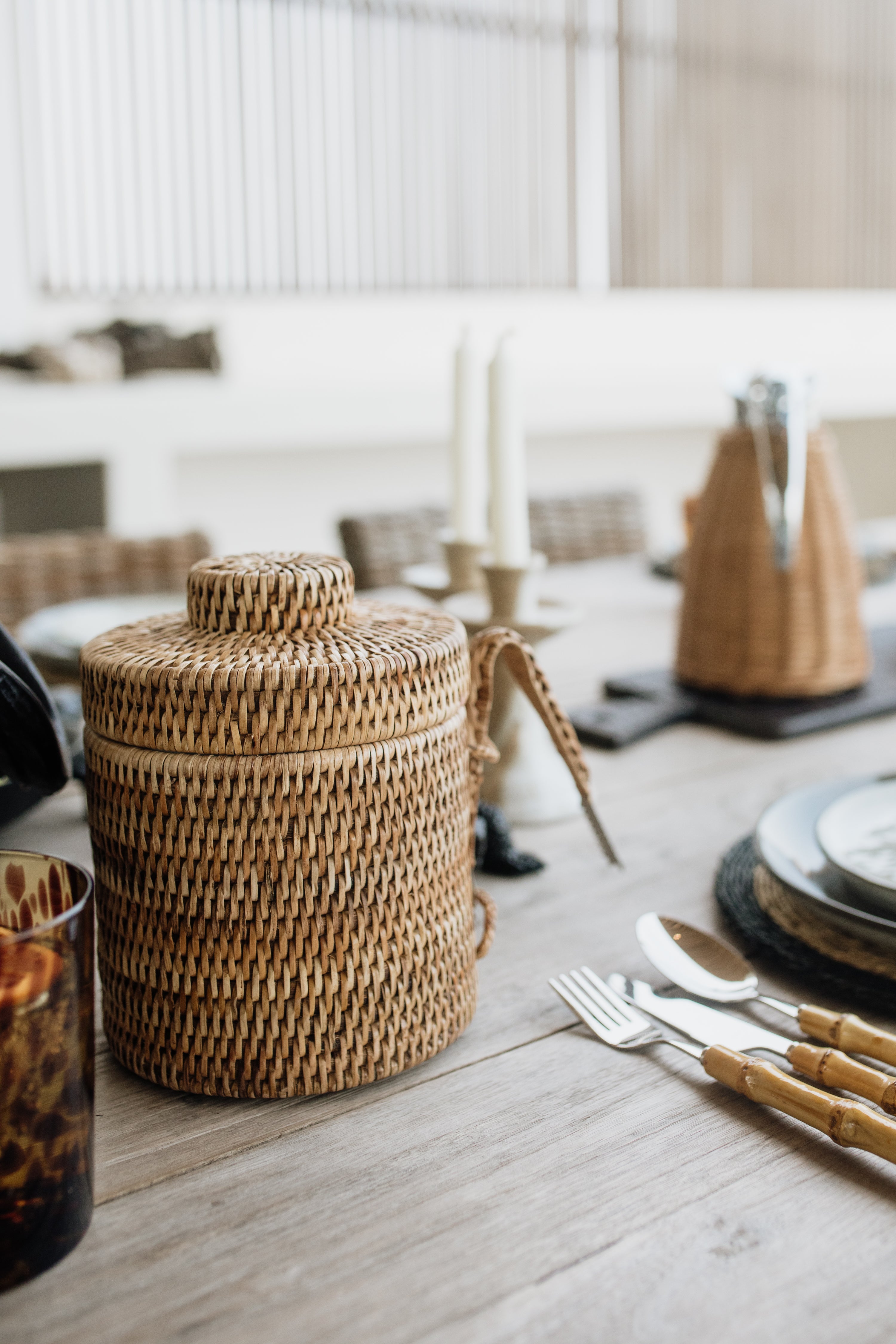 Rattan Ice Bucket with Tongs | Natural
