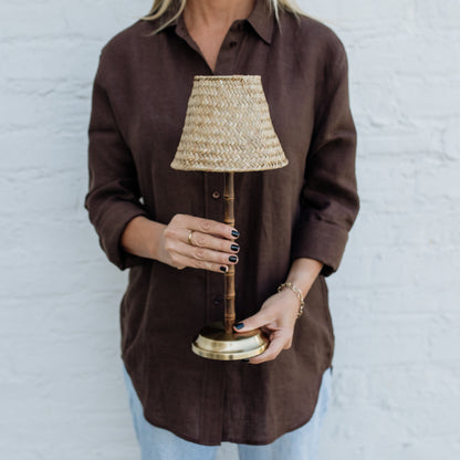 Bamboo Rechargeable Table Lamp With Lampshade