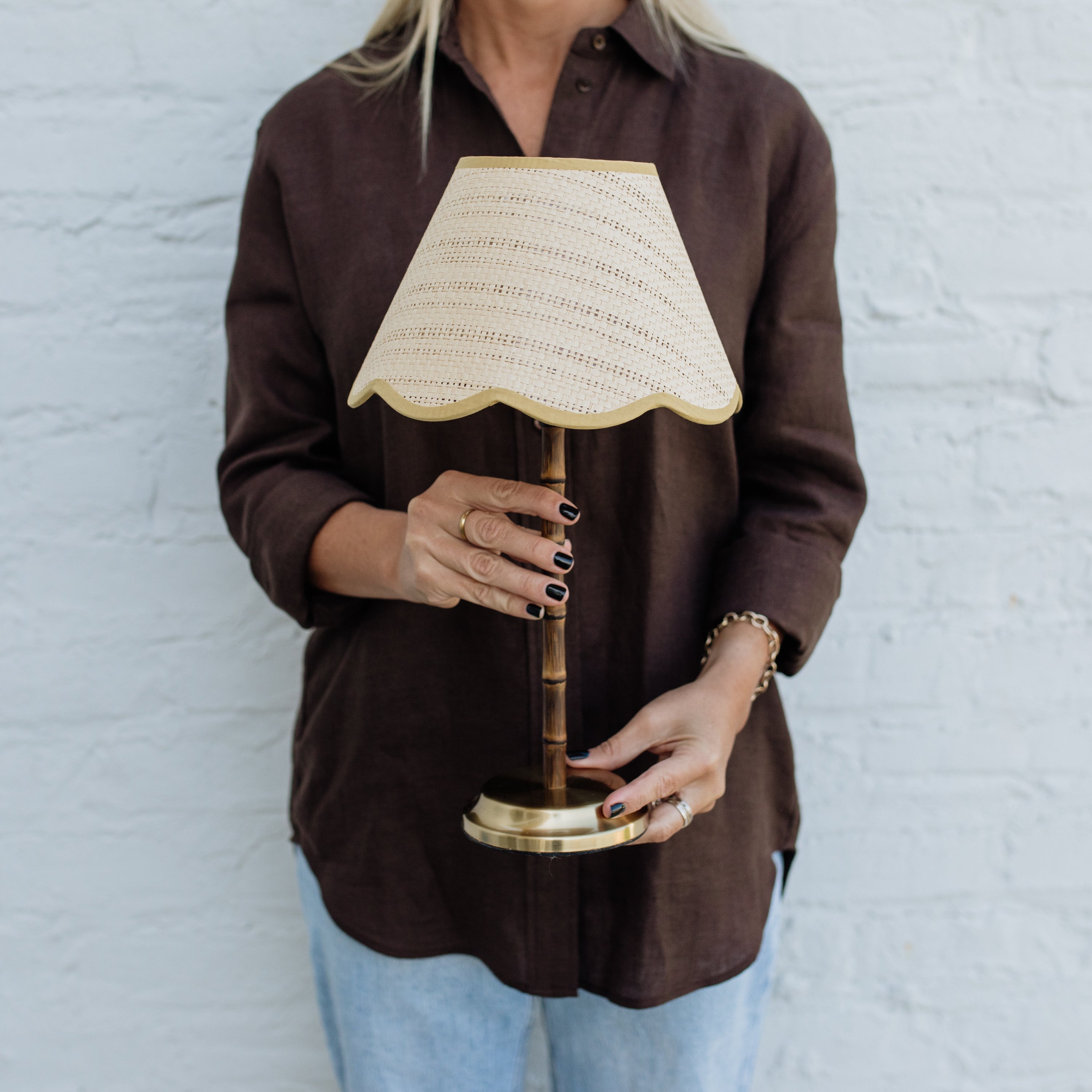 Bamboo Rechargeable Table Lamp With Lampshade