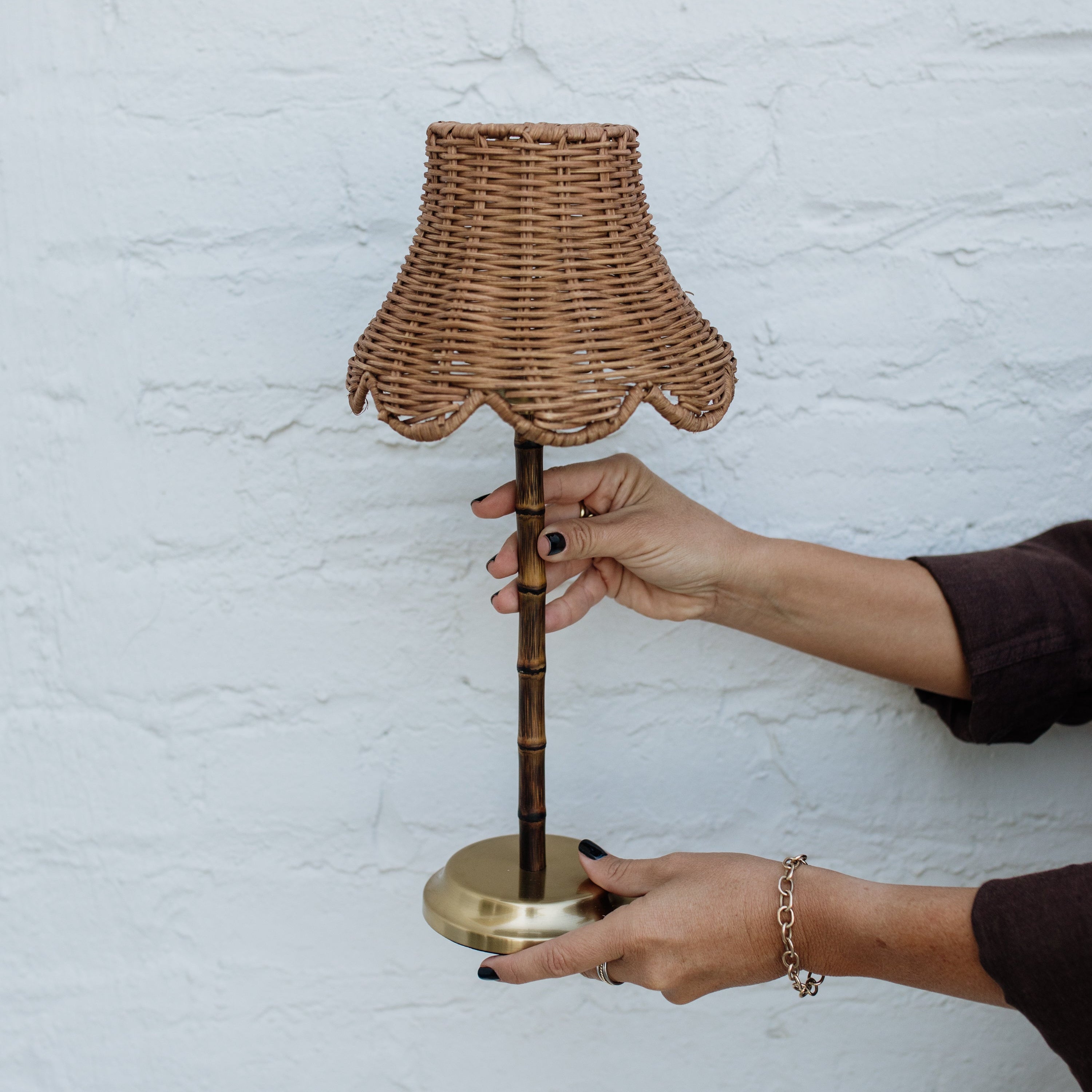 Bamboo Rechargeable Table Lamp With Lampshade