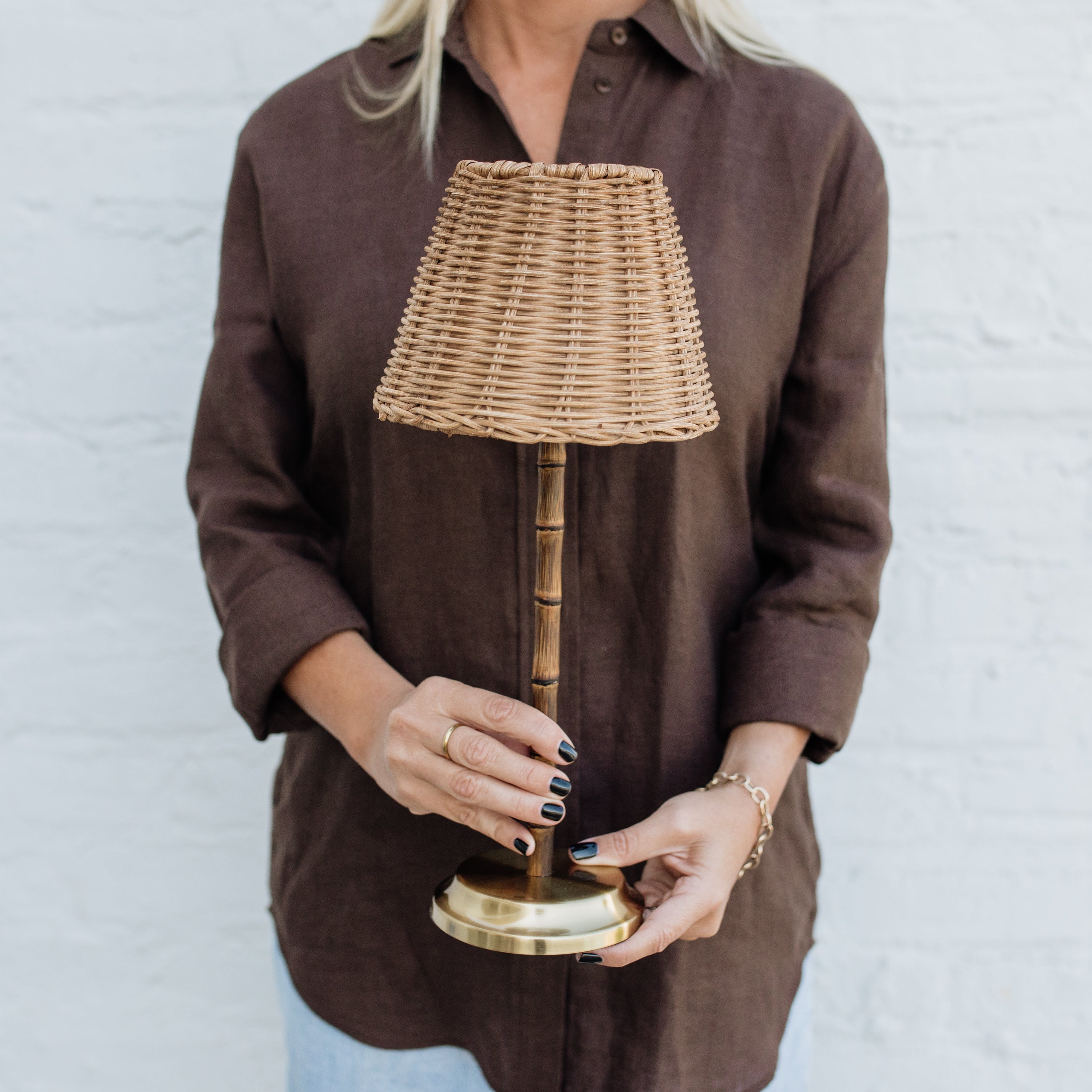 Bamboo Rechargeable Table Lamp With Lampshade