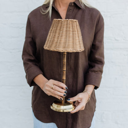 Bamboo Rechargeable Table Lamp With Lampshade