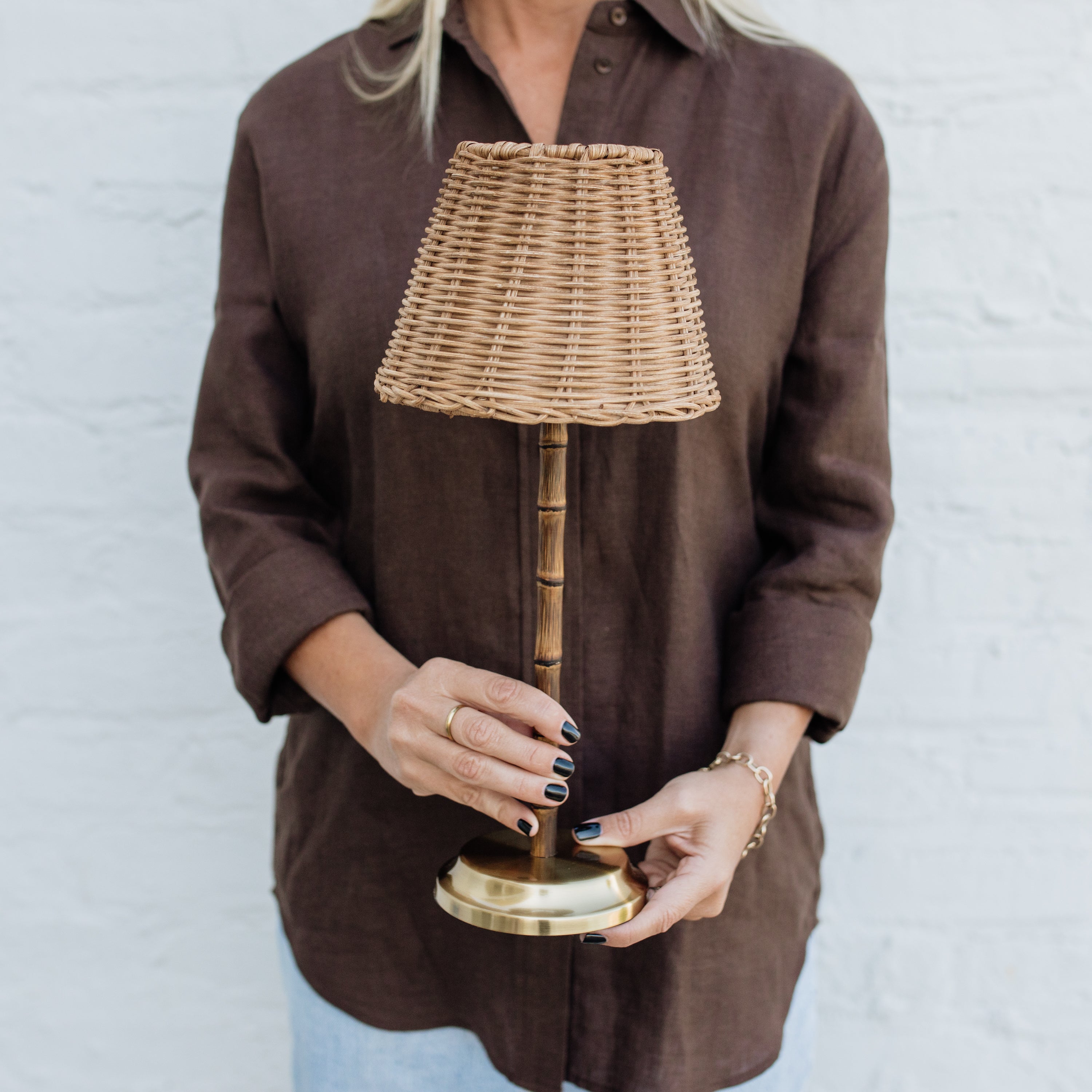 Bamboo Rechargeable Table Lamp With Lampshade