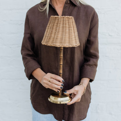 Bamboo Rechargeable Table Lamp With Lampshade