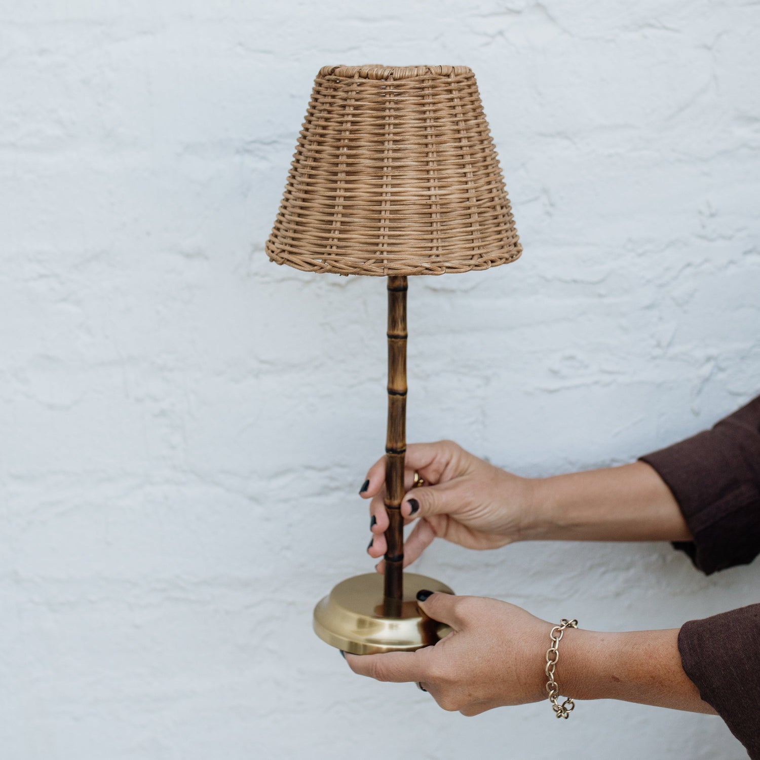 Bamboo Rechargeable Table Lamp With Lampshade