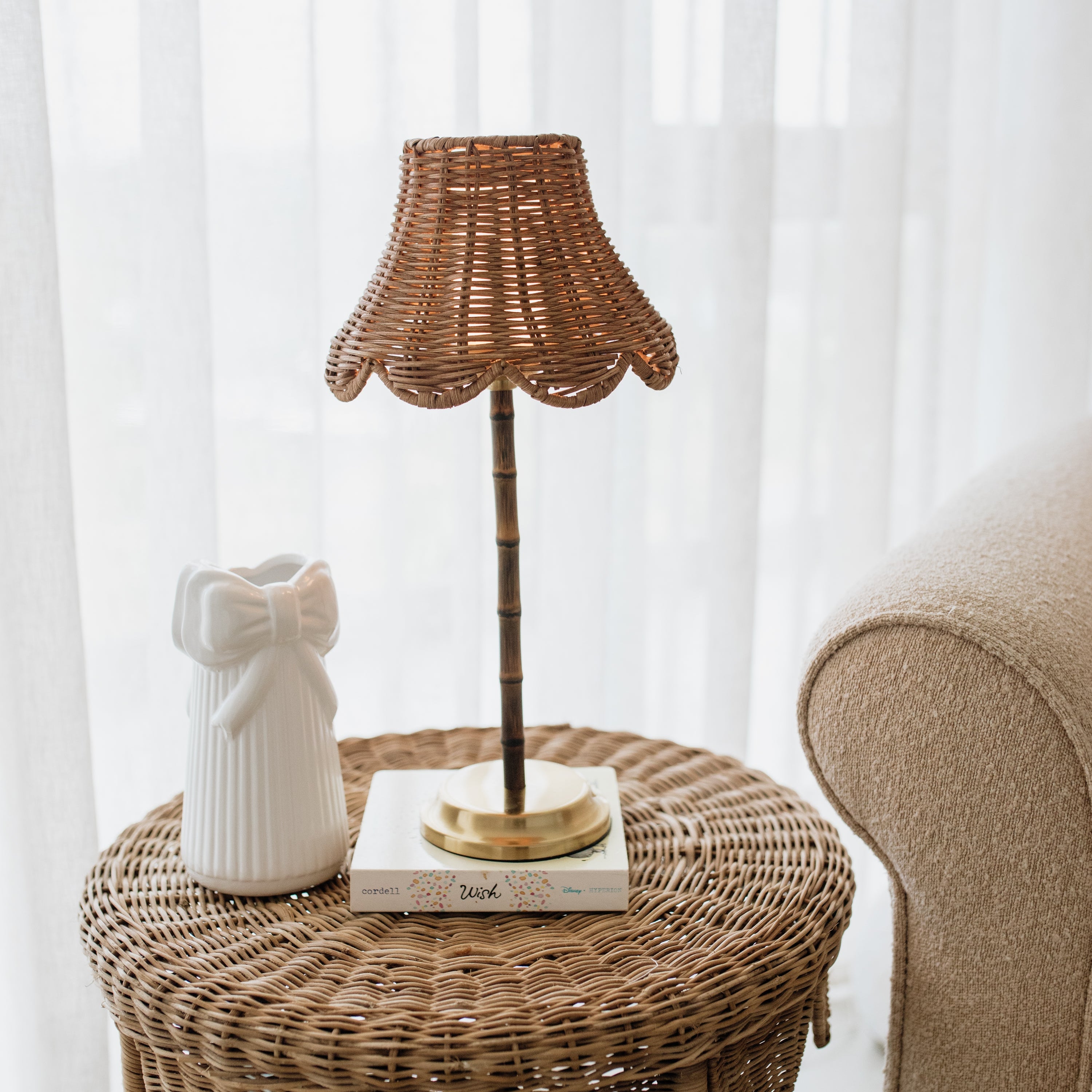 Bamboo Rechargeable Table Lamp With Lampshade