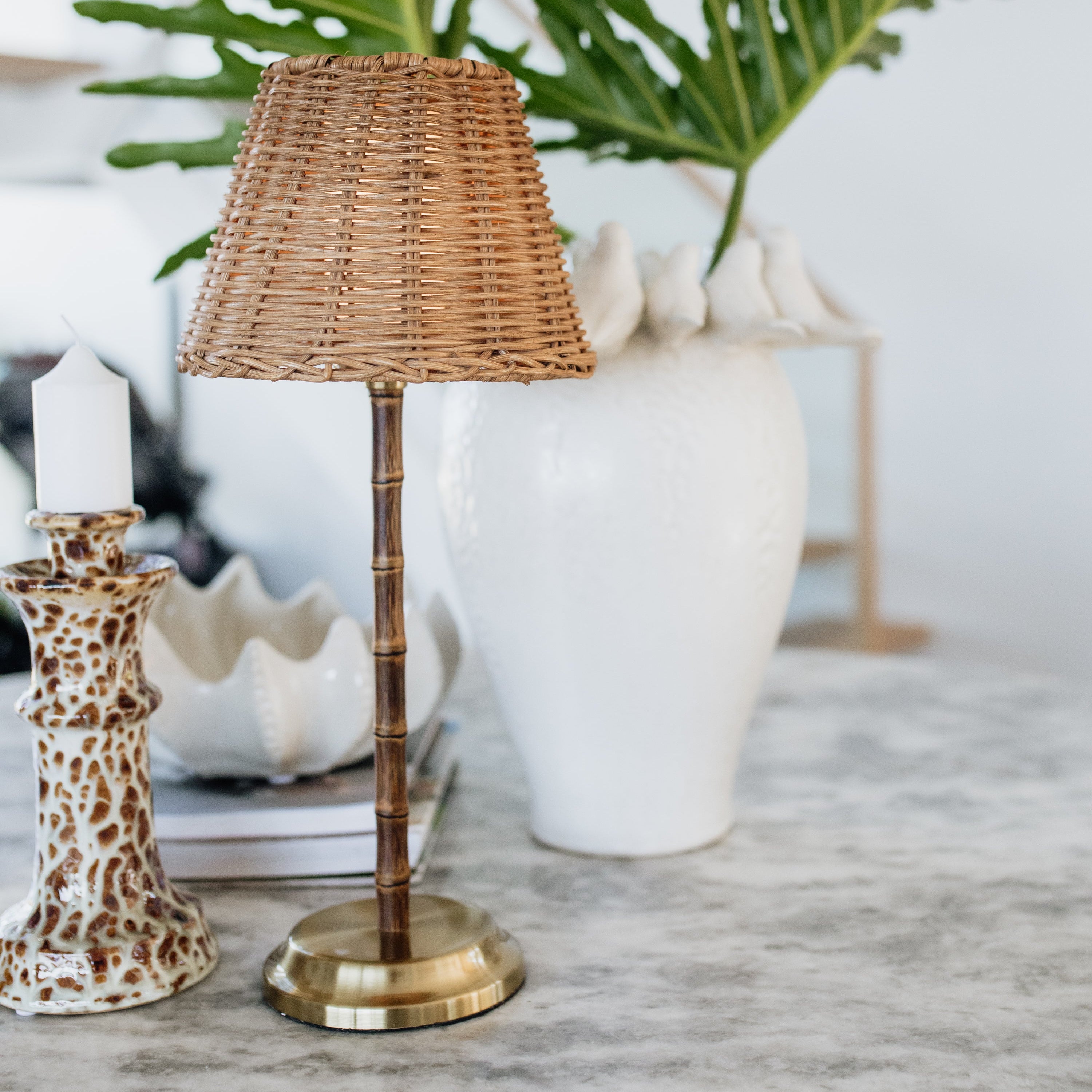 Bamboo Rechargeable Table Lamp With Lampshade