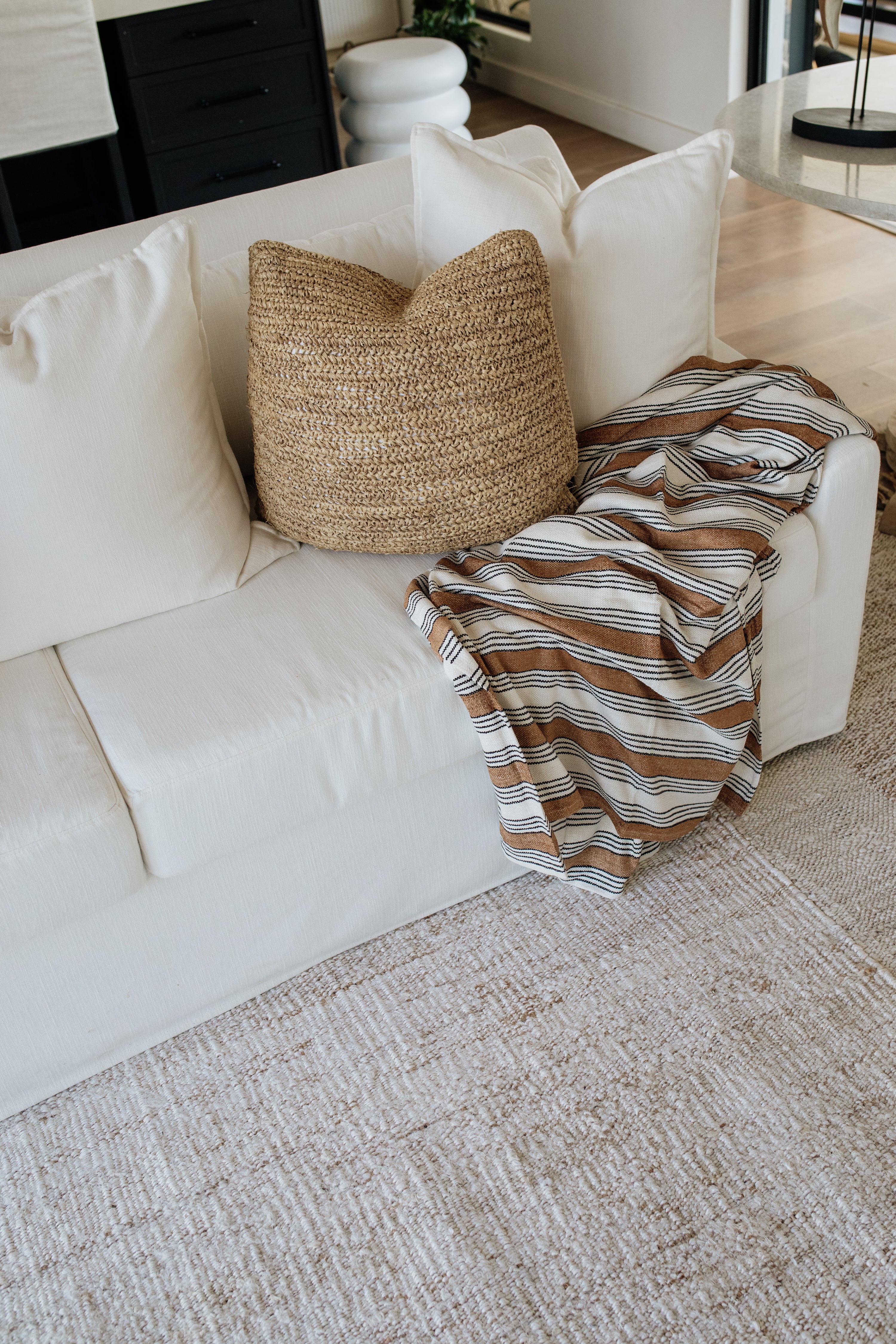Cotton &amp; Velvet Throw  | Cashew, Black &amp; Natural Stripe