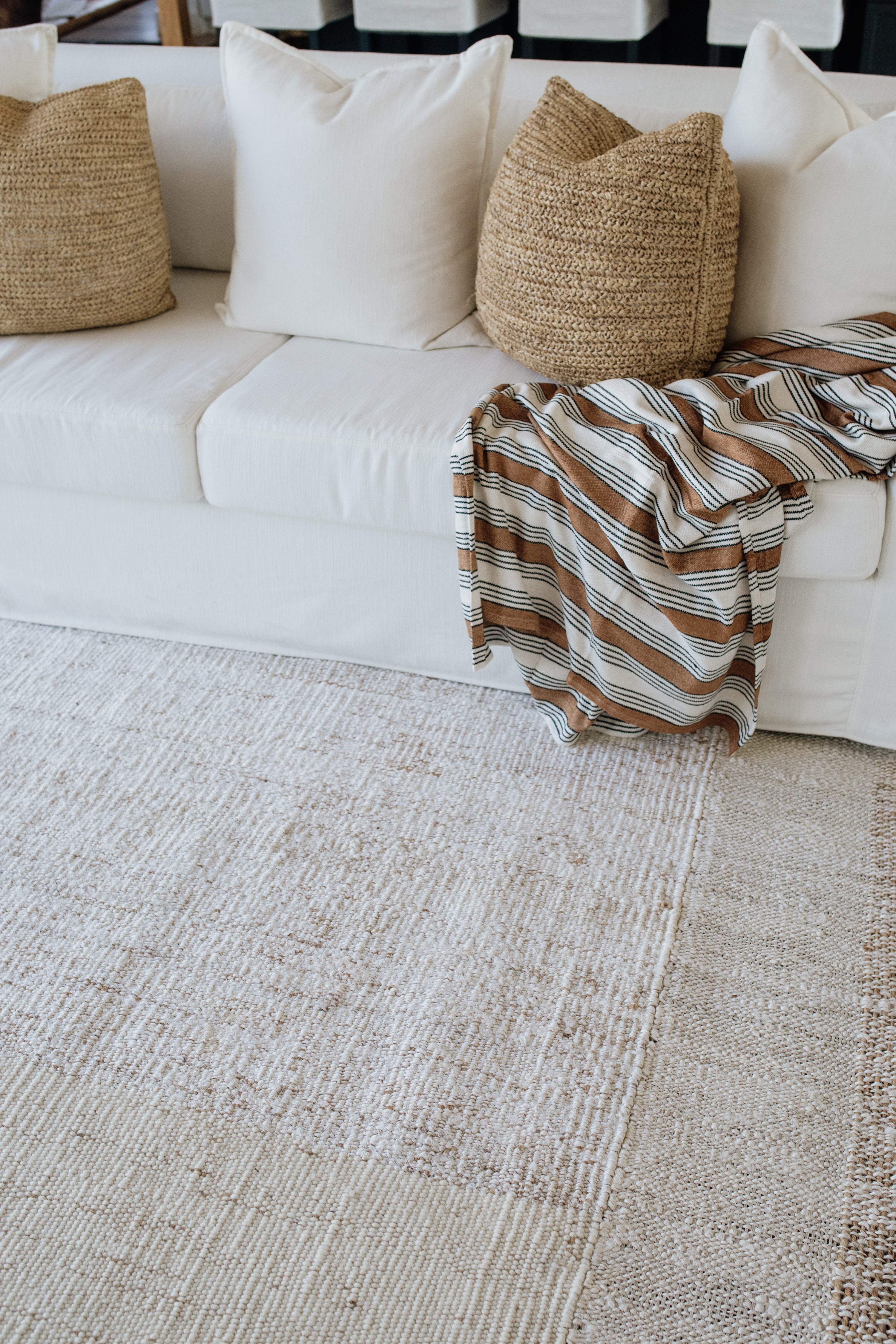Cotton &amp; Velvet Throw  | Cashew, Black &amp; Natural Stripe