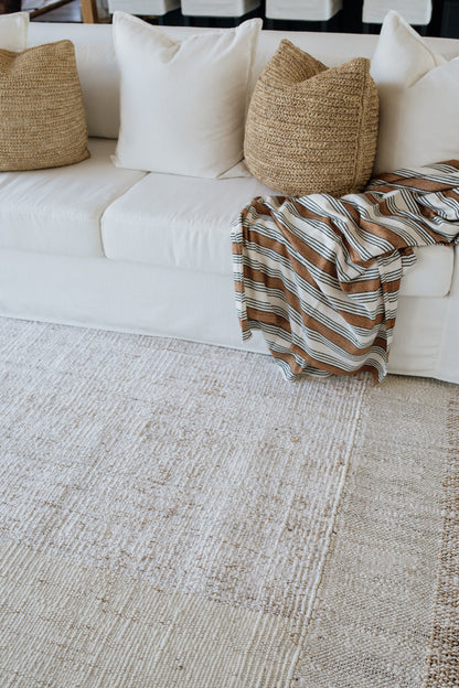 Cotton &amp; Velvet Throw  | Cashew, Black &amp; Natural Stripe