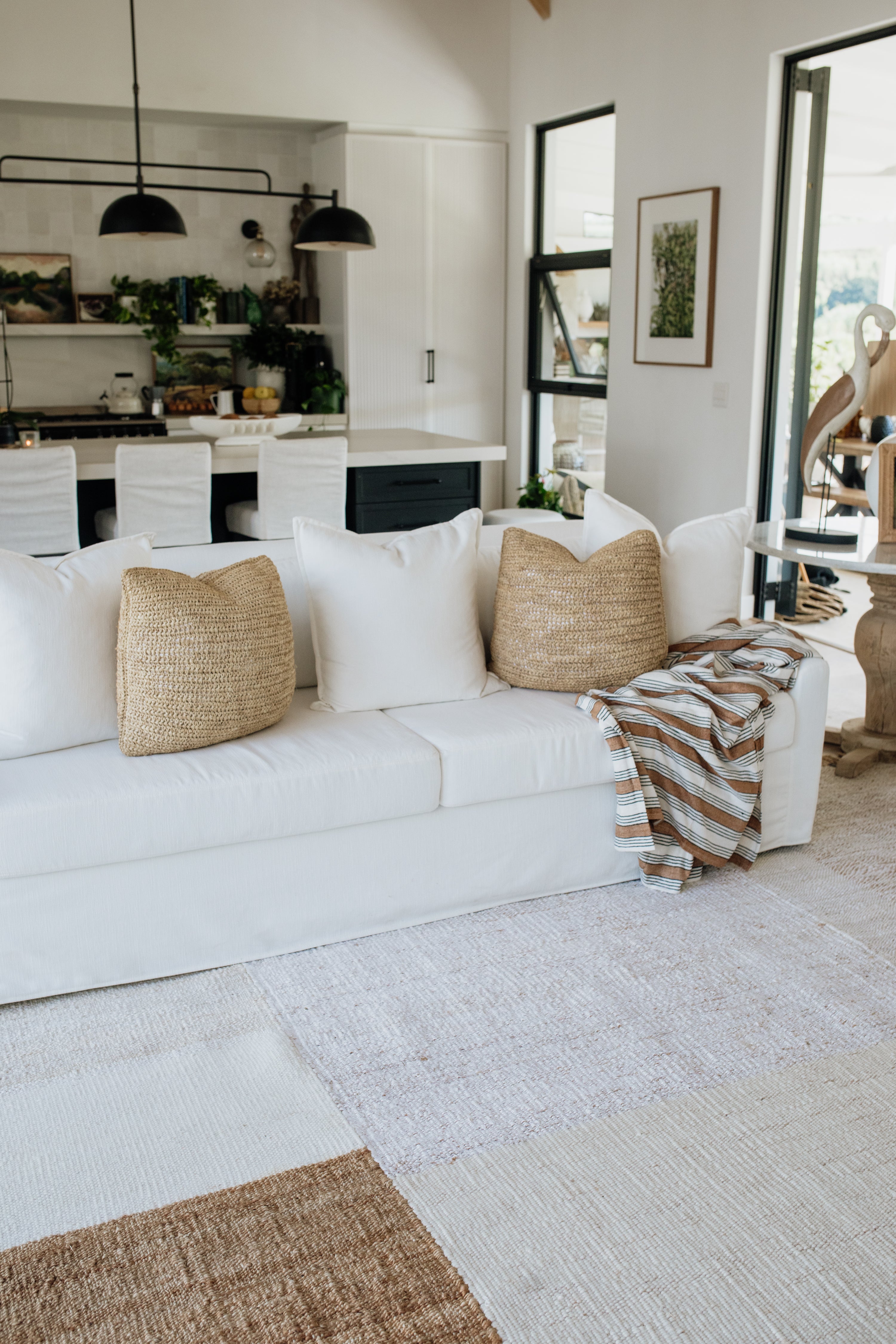Cotton &amp; Velvet Throw  | Cashew, Black &amp; Natural Stripe