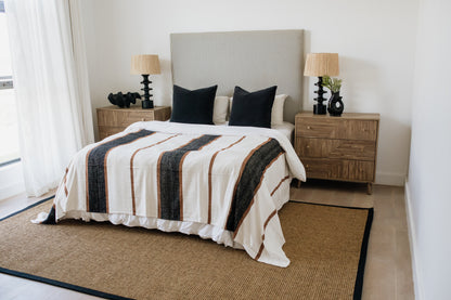 Cotton &amp; Velvet Throw  | Natural, Ivory and Black