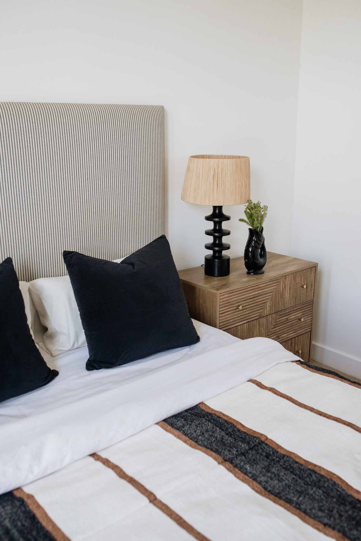 Cotton &amp; Velvet Throw  | Natural, Ivory and Black