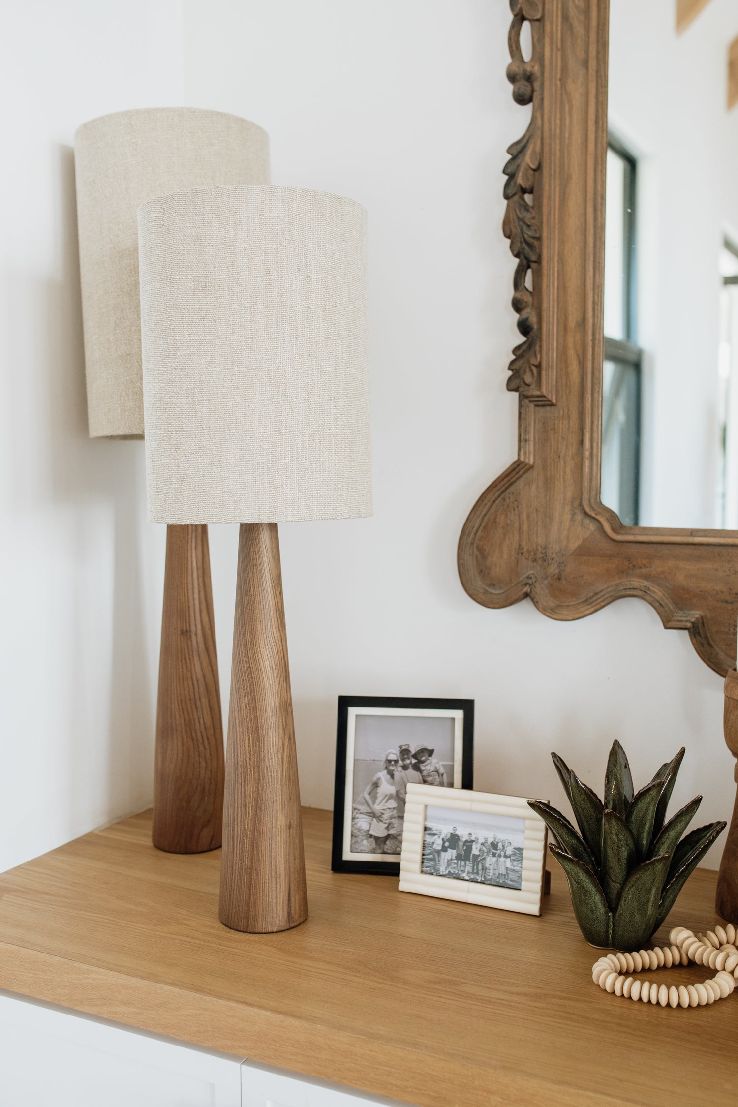 Wooden Lamp with Linen Shade