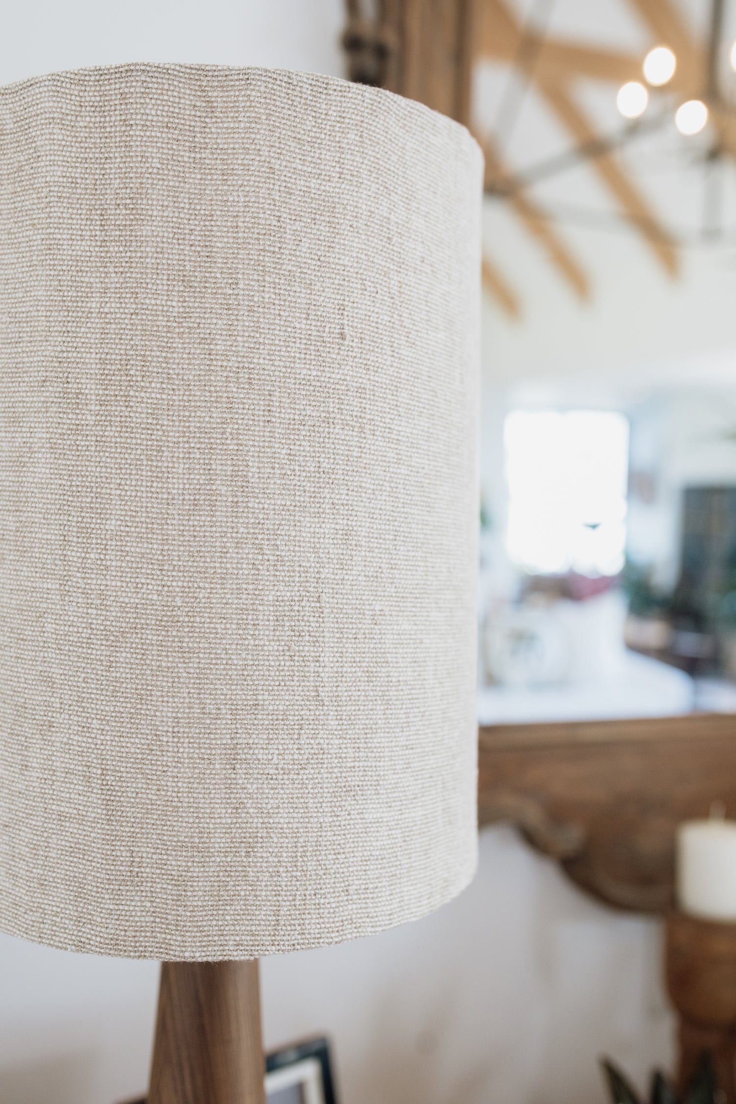 Wooden Lamp with Linen Shade