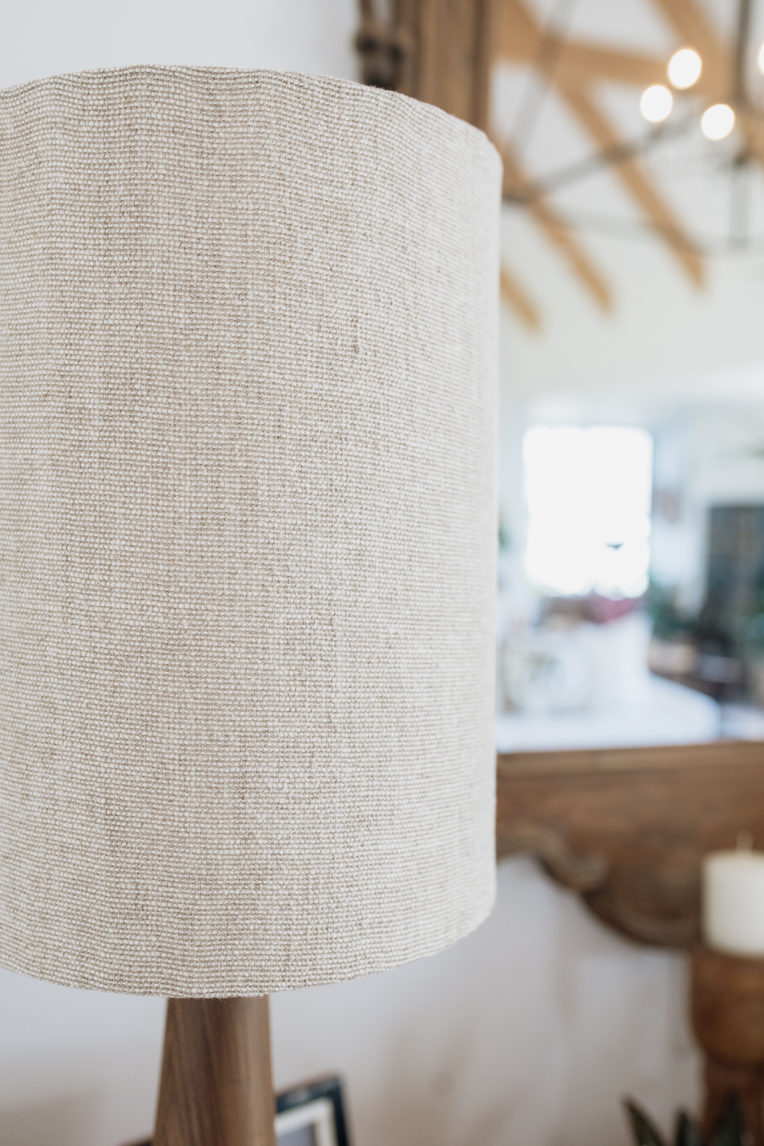 Wooden Lamp with Linen Shade