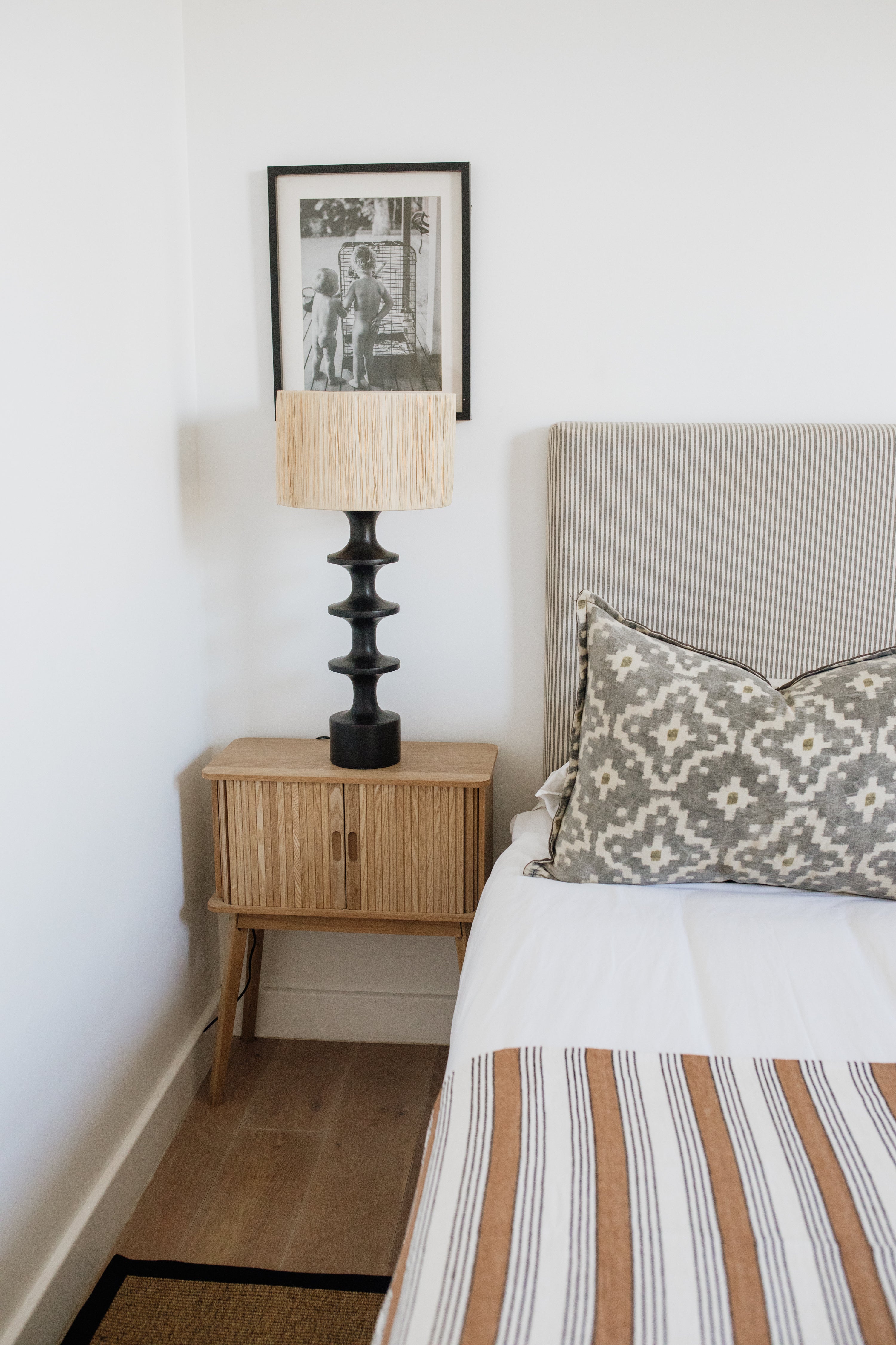 Cotton &amp; Velvet Throw  | Cashew, Black &amp; Natural Stripe