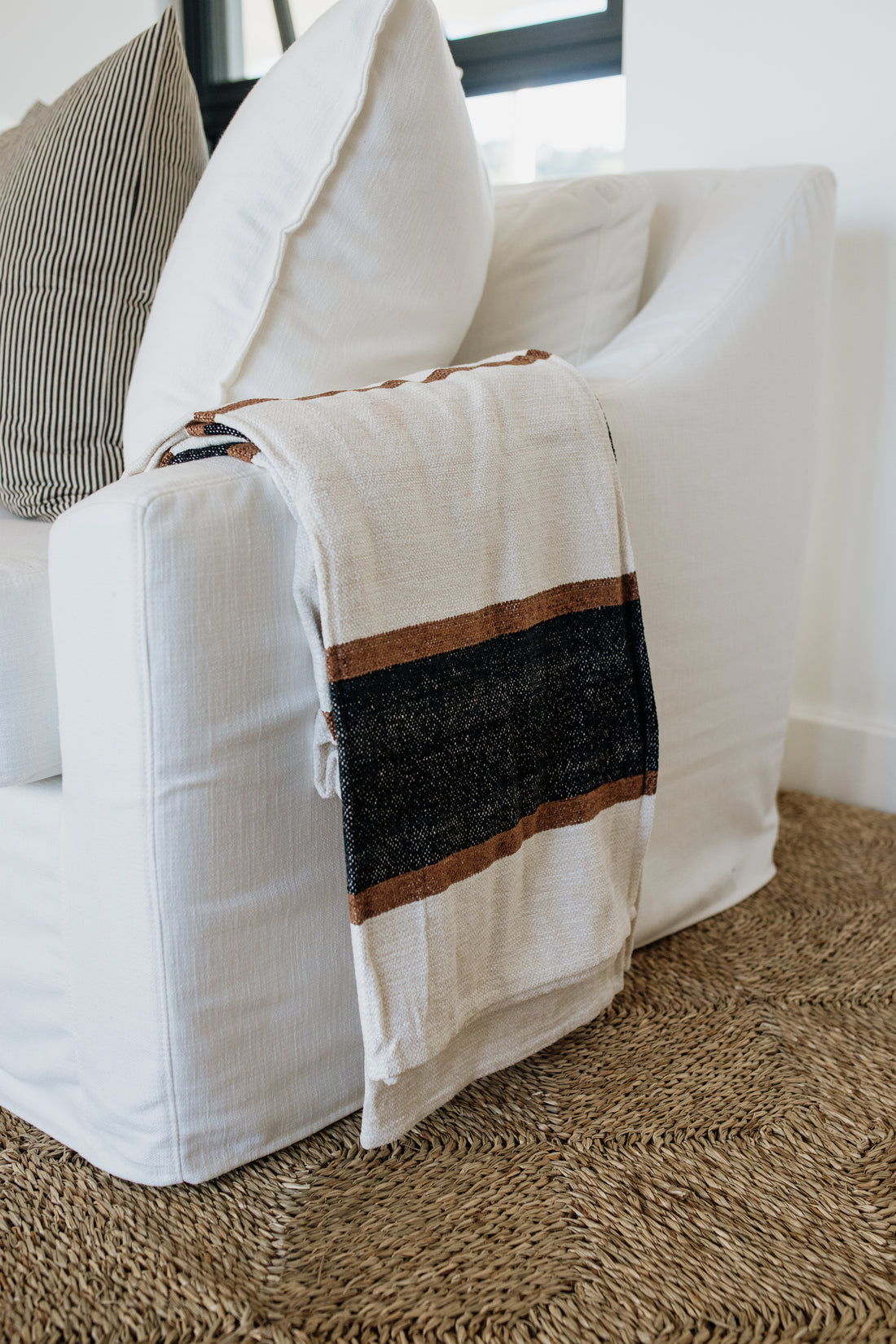 Cotton &amp; Velvet Throw  | Natural, Ivory and Black
