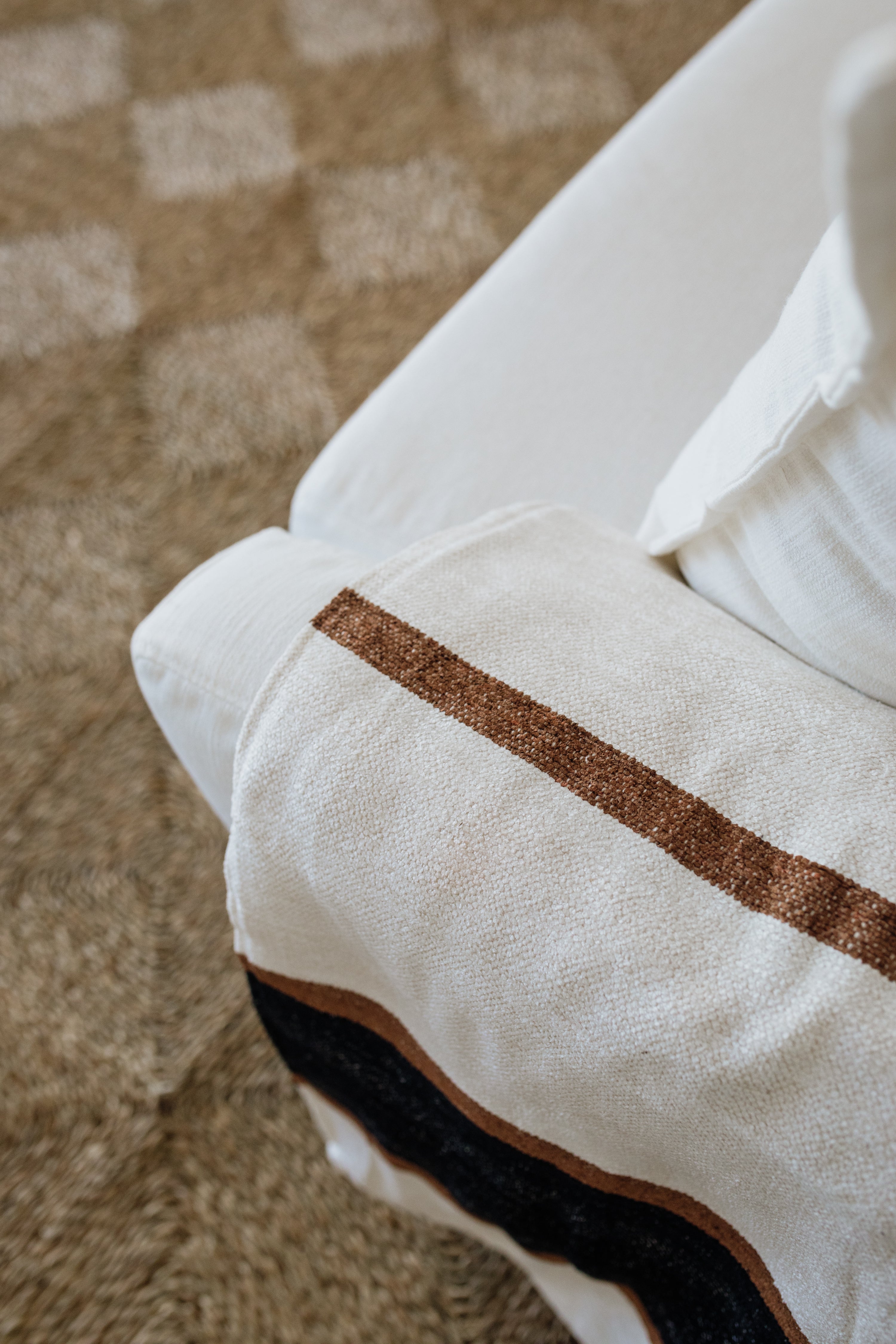 Cotton &amp; Velvet Throw  | Natural, Ivory and Black