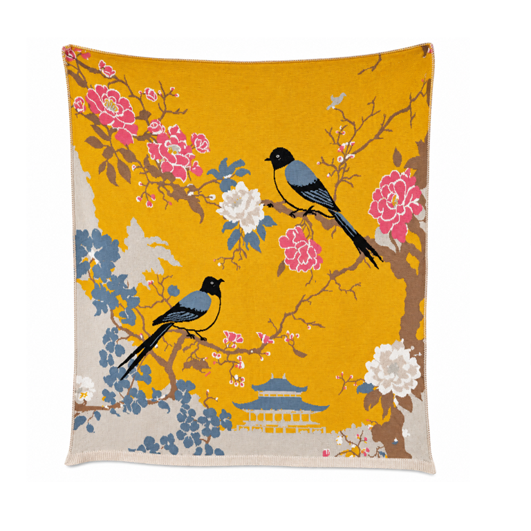 Bird Pattern with Rib Border  Cotton Throw