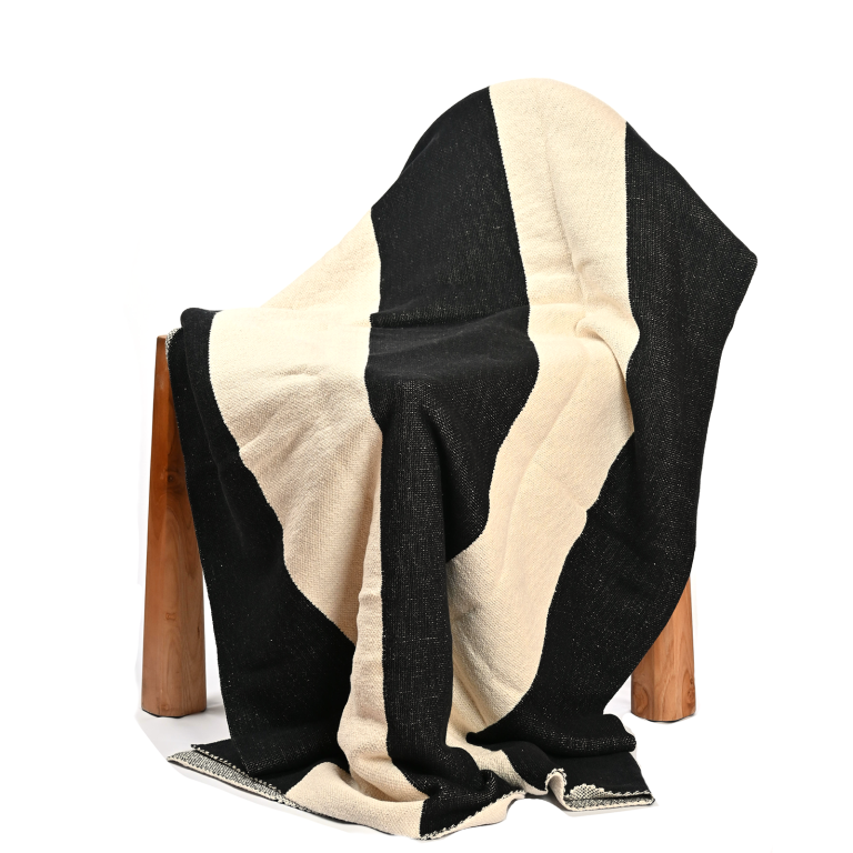 Thick Striped Throw | Black &amp; Natural