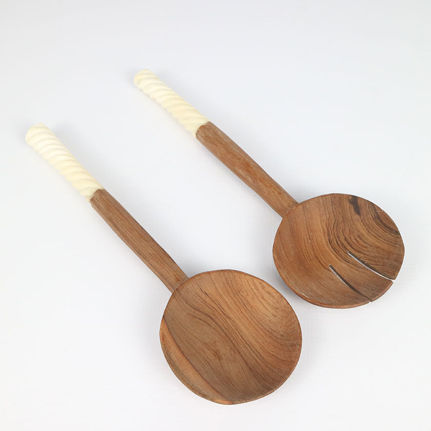 Bone/Wood Salad Server | Round Carved