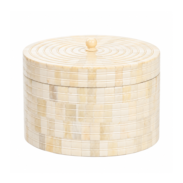 Round  Bone Display Deocrative Box | Cream