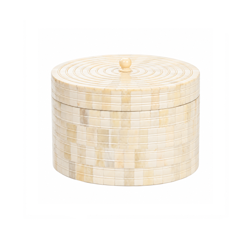 Round  Bone Display Deocrative Box | Cream