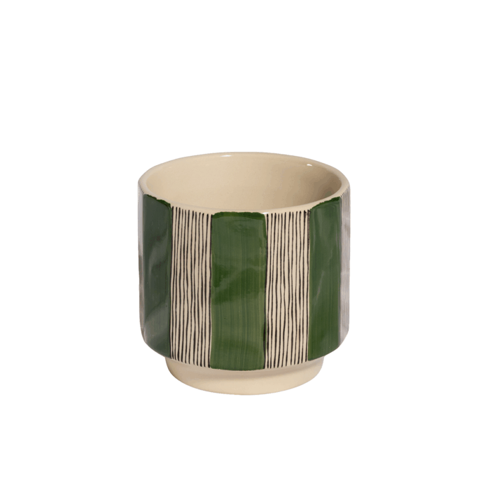 CERAMIC STRIPE POT | GREEN