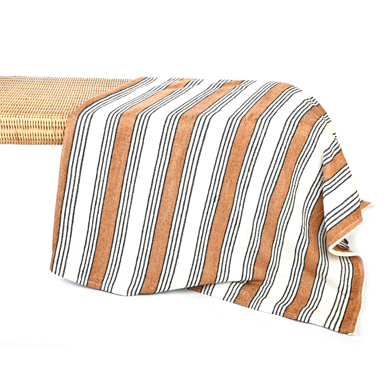 Cotton &amp; Velvet Throw  | Cashew, Black &amp; Natural Stripe